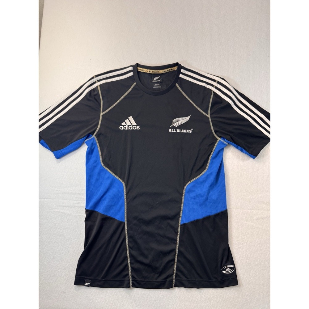 Adidas New Zealand All Blacks Rugby Jersey L Black Blue Formotion Embroidered